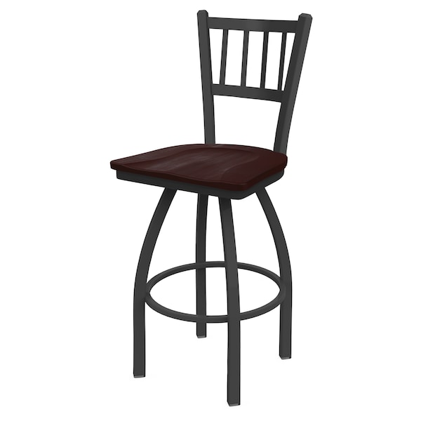 25" Swivel Counter Stool, Pewter Finish, Dark Cherry Maple Seat